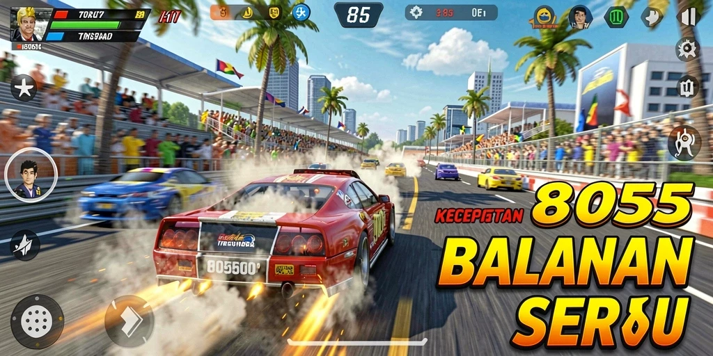 Tampilan action balapan dalam game 8055 yang mendebarkan.