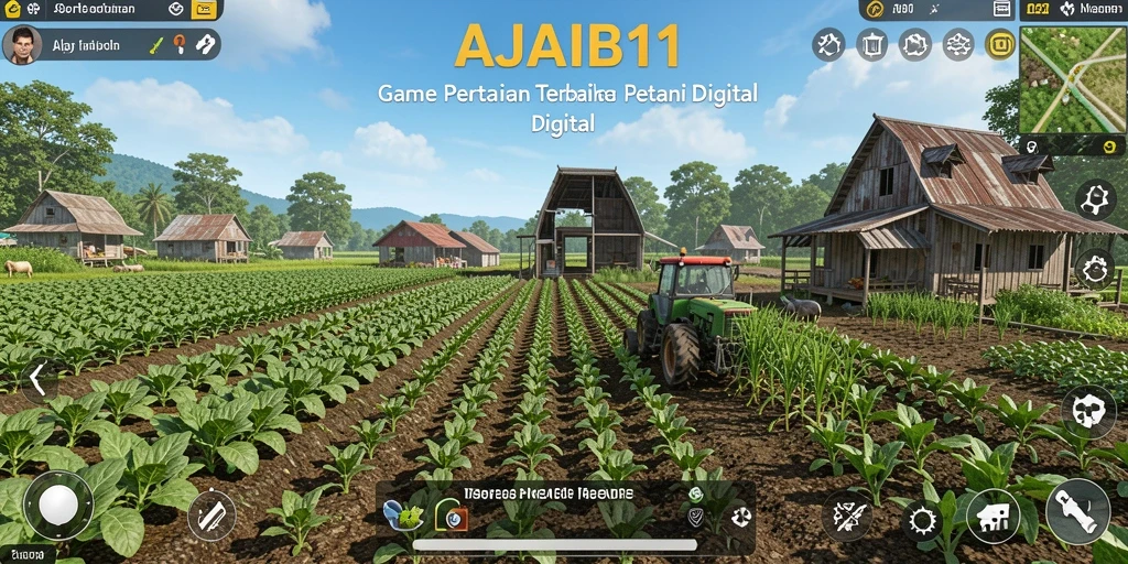 Tampilan gameplay AJAIB11 yang menampilkan pertanian yang indah.