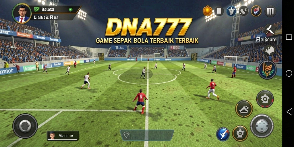 Screenshot gameplay dari DNA777 yang menampilkan pertandingan sepak bola nyata.