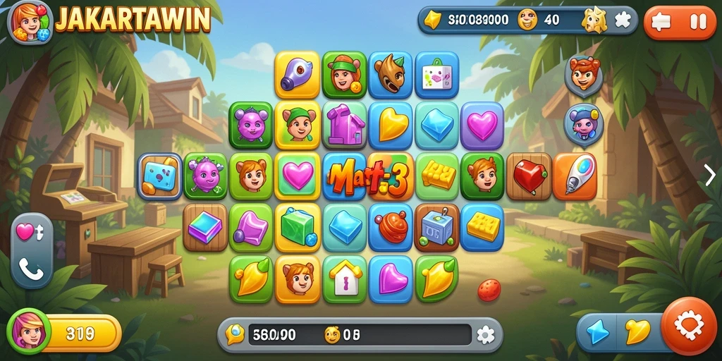 Screenshot utama JAKARTAWIN menampilkan gameplay mencocokkan yang seru.