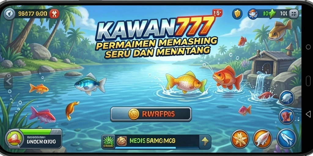 Tampilan gameplay seru dalam KAWAN777 yang menampilkan aktivitas memancing.