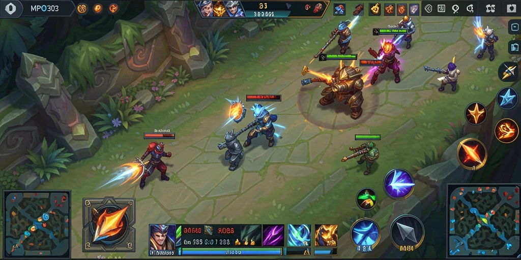 Screenshot gameplay MPO303 yang menampilkan pertarungan hero intens.