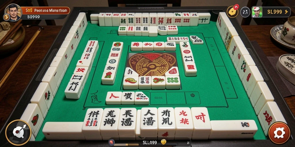 Tampilan gameplay <strong>SL999</strong> yang menawan dengan ubin Mahjong berwarna-warni.